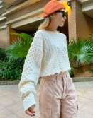 White Cable Crop Knit Top #221107