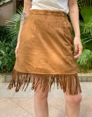 Brown Suede Touch Fringe Skirt  #221112
