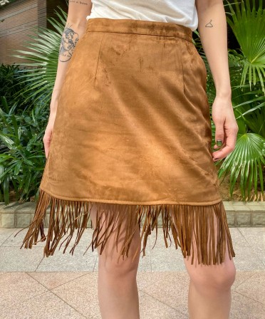 Brown Suede Touch Fringe Skirt  #221112