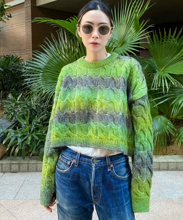 Green Tie Dye Cable Crop Knit #221113