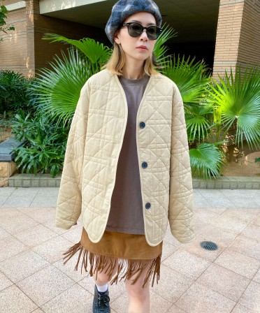 Beige Quilted Padding Jacket #221121