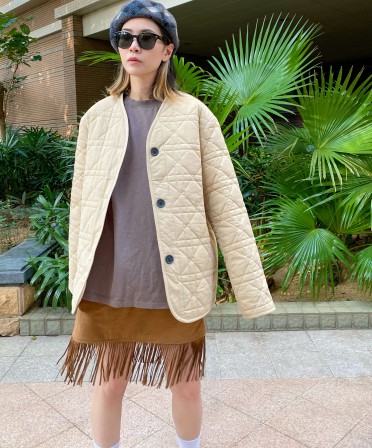 Beige Quilted Padding Jacket #221121