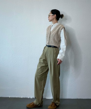 Beige Dripping Pleated Pants #230801