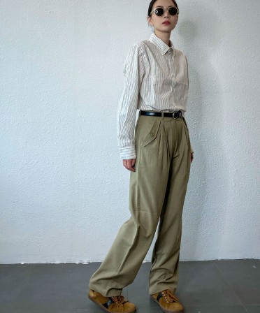 Beige Dripping Pleated Pants #230801