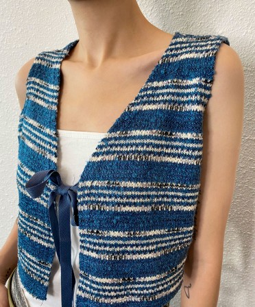 Blue Cropped Cotton Vest #230817