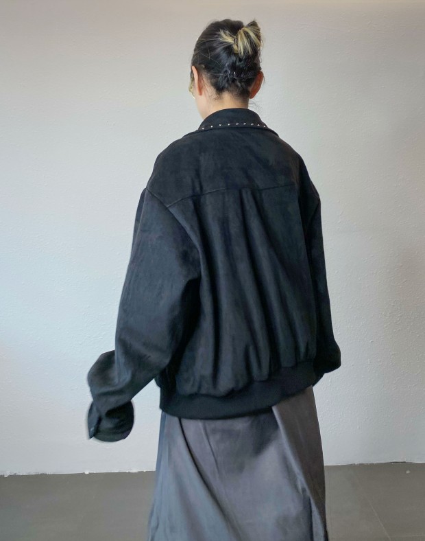 Black Studs Bomber Jacket #230834