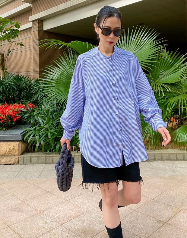 Pin Stripe Long Line Shirt #230236