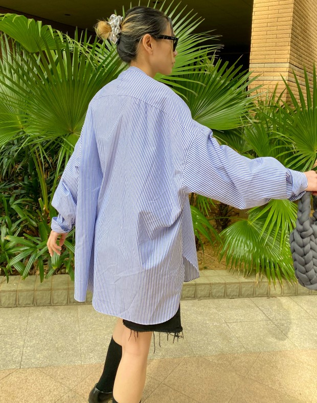 Pin Stripe Long Line Shirt #230236