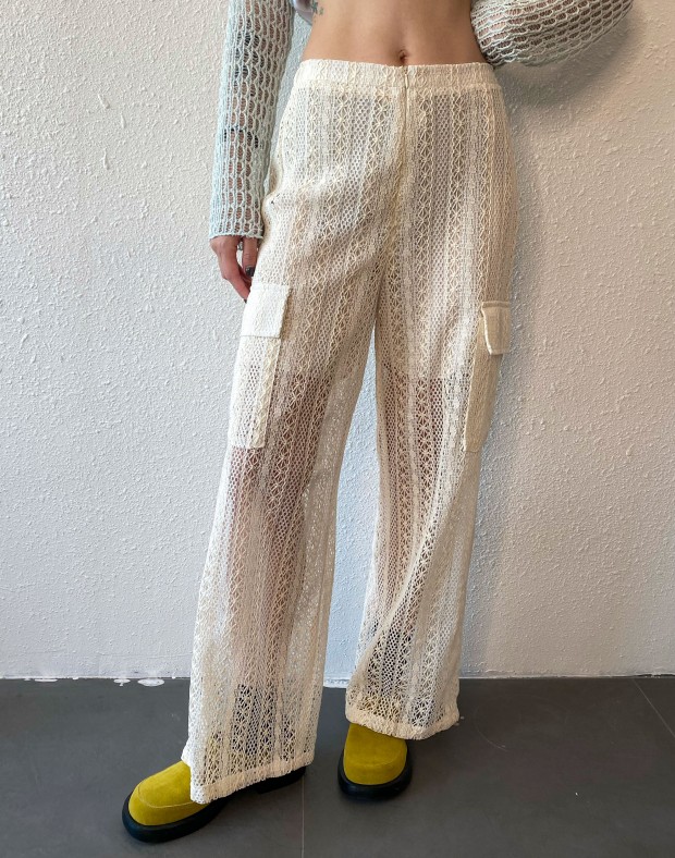 White Lace Cargo Pants #230603