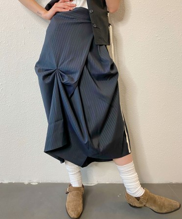 Black Pin Stripe Irregular Skirt #230517