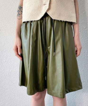 Olive Faux Leather Shorts Faux  #240402