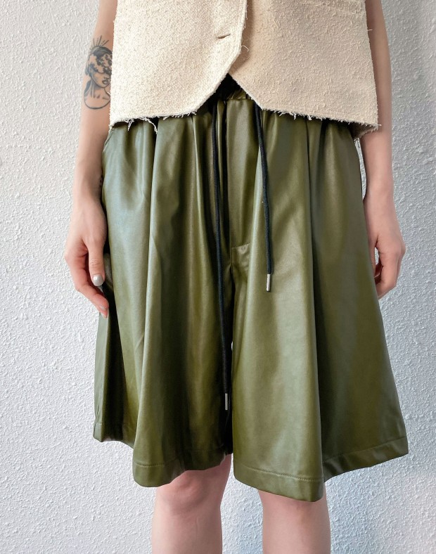Olive Faux Leather Shorts Faux  #240402