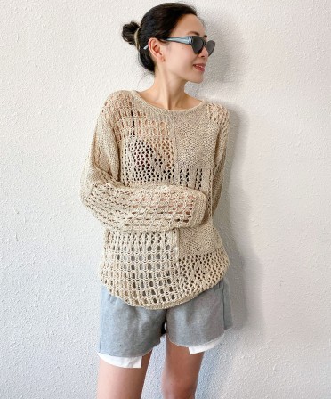 Beige Crochet Summer Knit  #240404