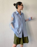 Blue See Though Sleeve Shirt  #240412