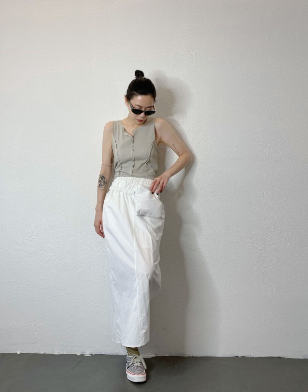 White Nylon Skirt w/  Waist Bag #240833