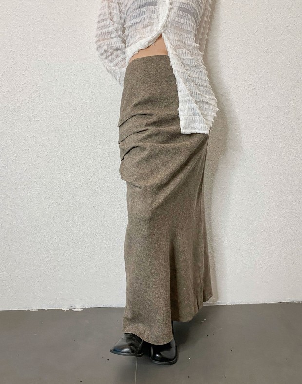 Coffee Folded Maxi Skirt #240109