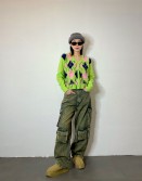 Green Quilted Cardigan  #240118