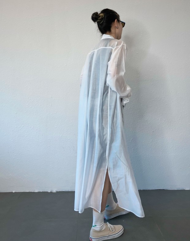 White See Though Longline Shirt #240312