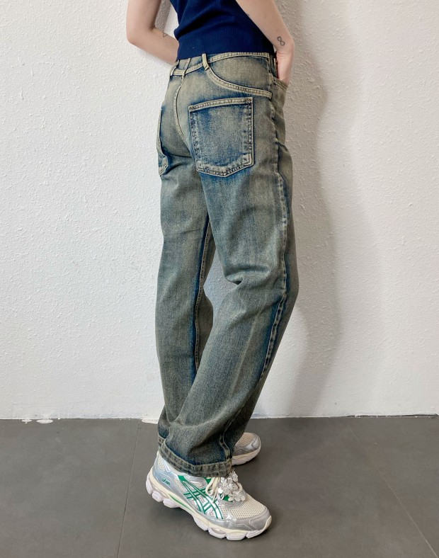 Heavy Washed Straight Cut Jeans #240530