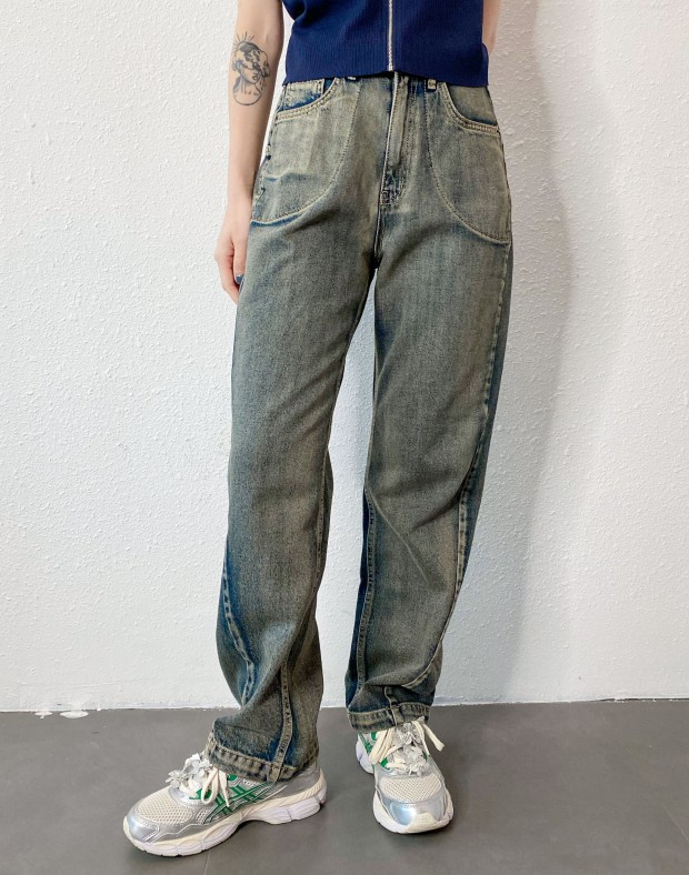 Heavy Washed Straight Cut Jeans #240530