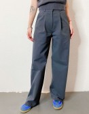 Charcoal Cotton Pants with Patched Checkers Waist #241102