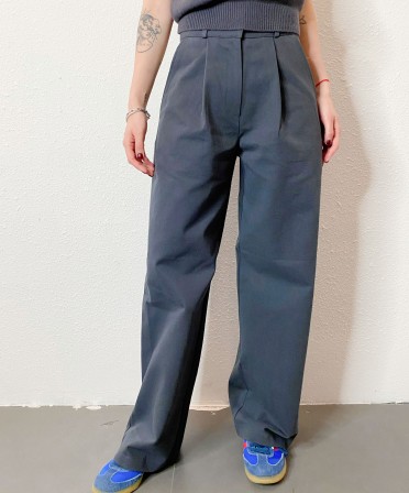 Charcoal Cotton Pants with Patched Checkers Waist #241102