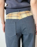 Charcoal Cotton Pants with Patched Checkers Waist #241102