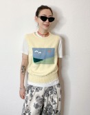  Pastel Yellow Graphic Knit Vest #241103