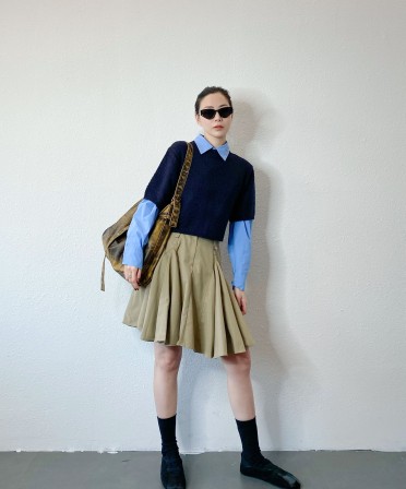 Khaki Pleated Skirt #241111