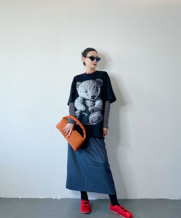 Black Bear Print Oversized Tee #241116