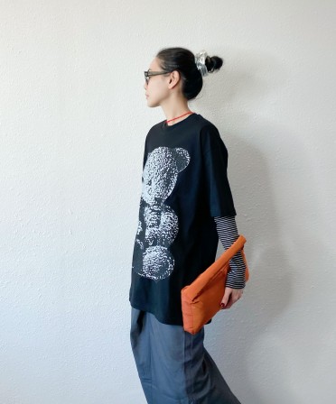 Black Bear Print Oversized Tee #241116