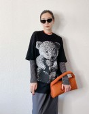 Black Bear Print Oversized Tee #241116