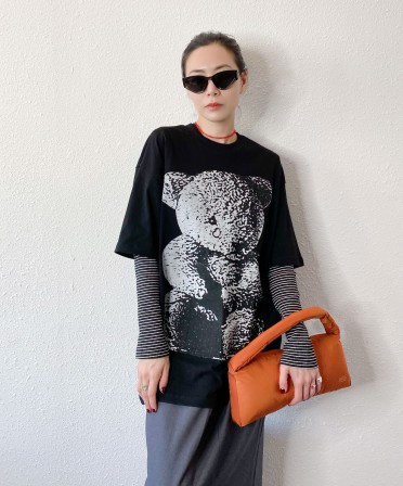 Black Bear Print Oversized Tee #241116