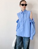 Blue Button Up Shoulder Shirt #241129