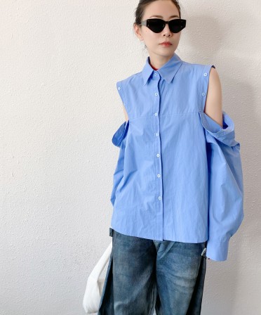 Blue Button Up Shoulder Shirt #241129