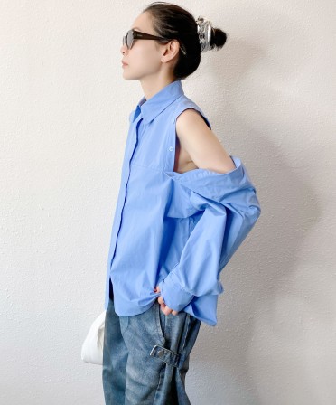 Blue Button Up Shoulder Shirt #241129