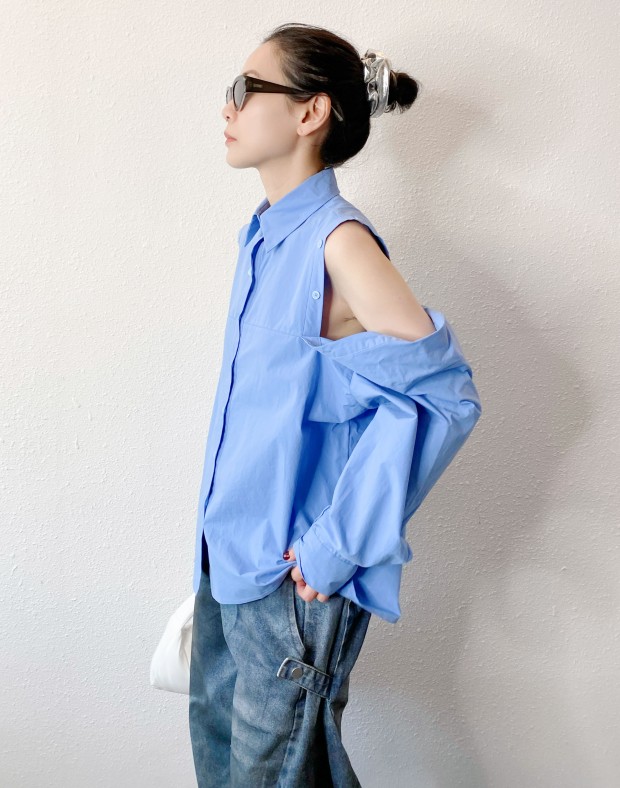 Blue Button Up Shoulder Shirt #241129