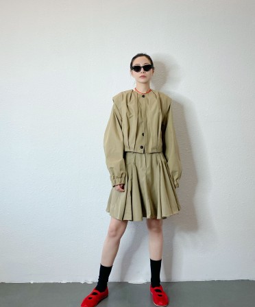 Khaki Pleated Jacket #241134