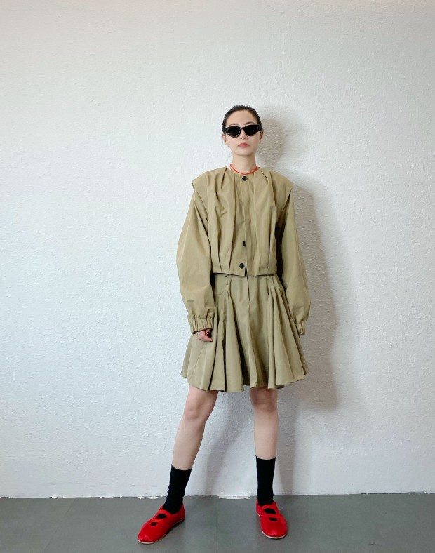 Khaki Pleated Jacket #241134