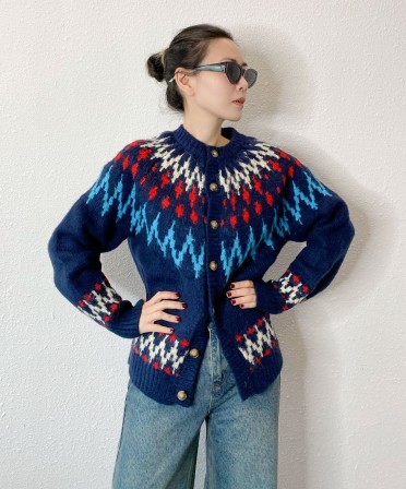 Navy Pattern Cardigan #241138