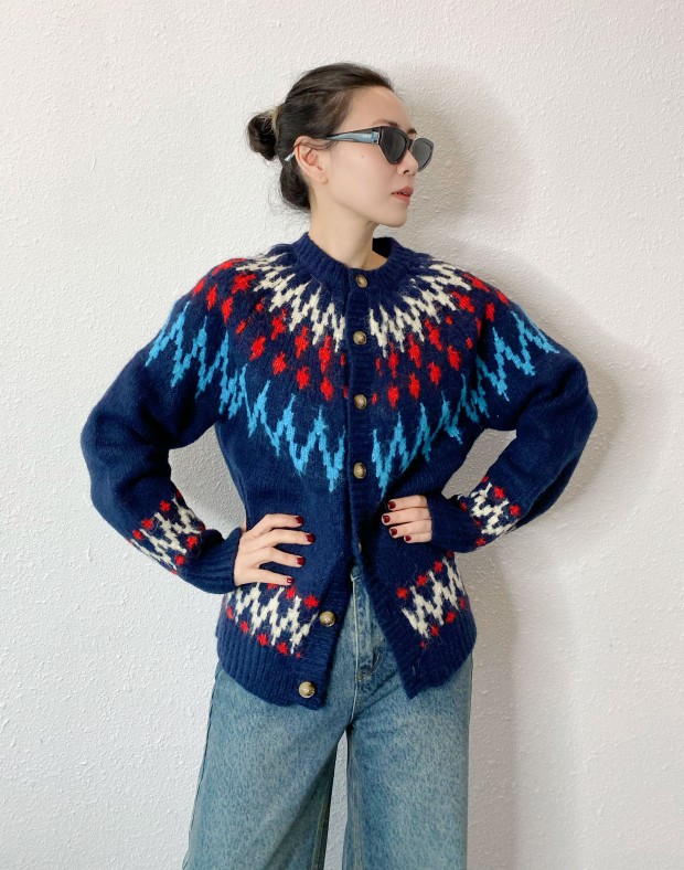 Navy Pattern Cardigan #241138