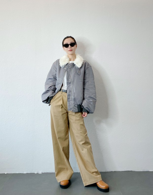 Khaki Cotton Pants with Patched Checkers Waist #241146