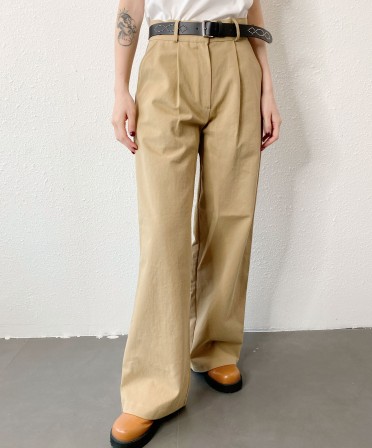 Khaki Cotton Pants with Patched Checkers Waist #241146