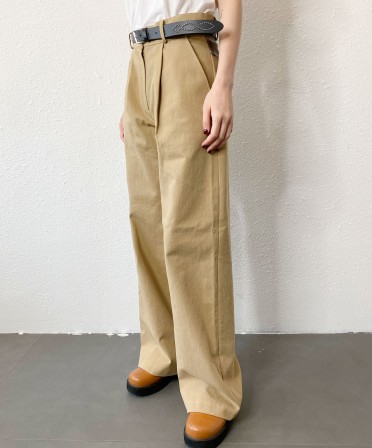 Khaki Cotton Pants with Patched Checkers Waist #241146