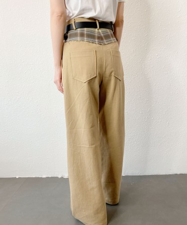 Khaki Cotton Pants with Patched Checkers Waist #241146