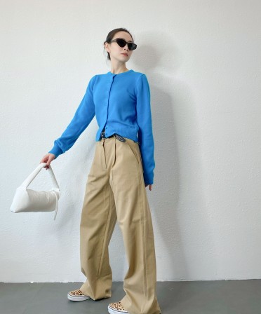 Khaki Cotton Pants with Patched Checkers Waist #241146