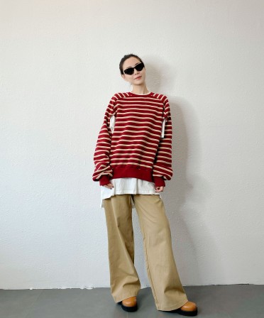 Red Stripe 2 Ways Sweater #241147