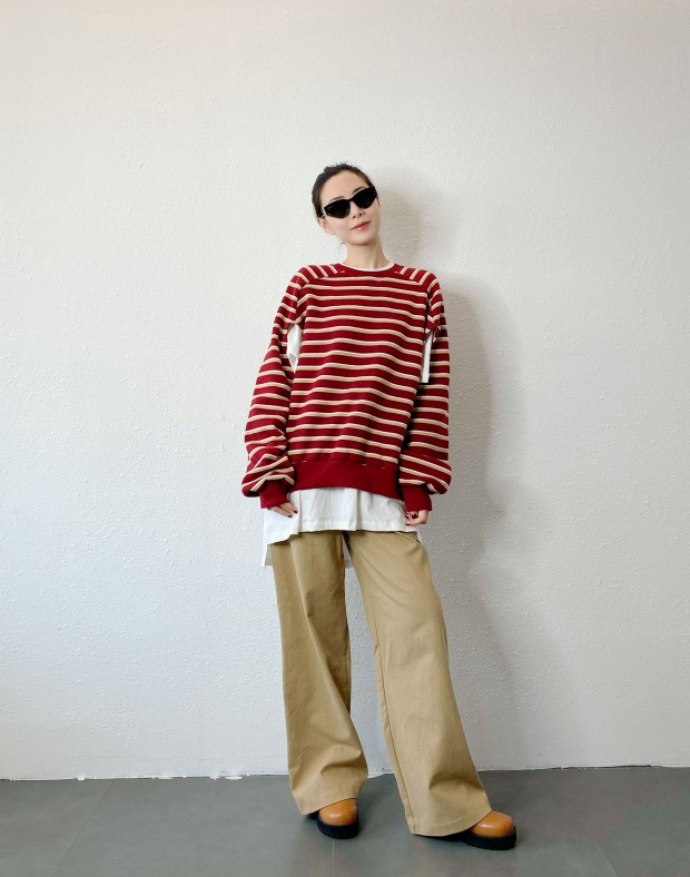 Red Stripe 2 Ways Sweater #241147