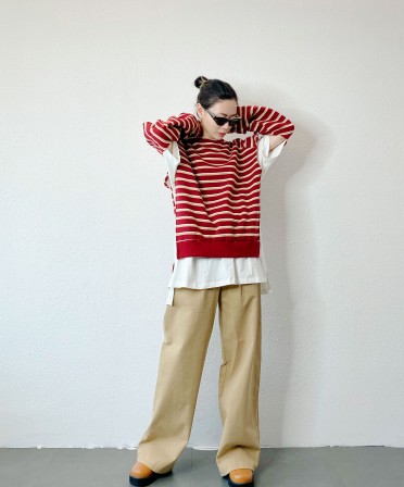 Red Stripe 2 Ways Sweater #241147