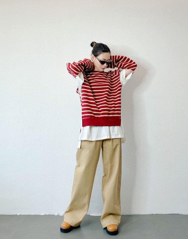 Red Stripe 2 Ways Sweater #241147